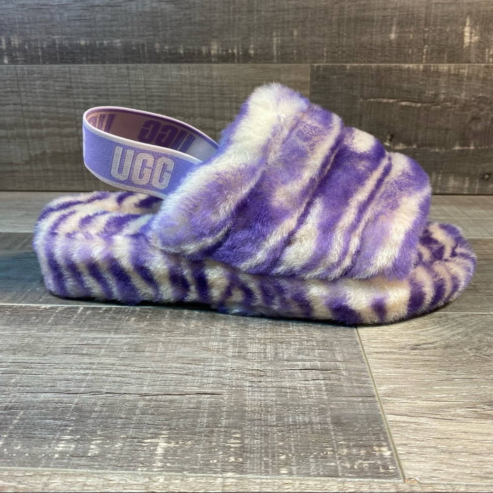 UGG Purple and White Fuzzy Sandals - Picture 3 of 7